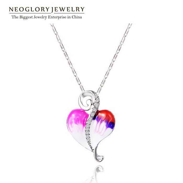 Neoglory Rhinestone Alloy Stoving Varnish Enamel Paint Heart Love Necklaces Pendants for Women New 2015 Accessories