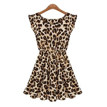 2014 бренд дамы летнее платье о-образным вырезом леопарда печать платье мини свободного покроя сарафан негабаритных бесплатная доставка 50