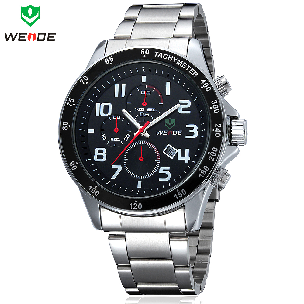 Luxury WEIDE Mens Quartz Watches Waterproof Military Sports Watch Full Steel Complete Calendar Fashion Business Dress