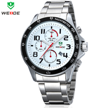 Luxury WEIDE Mens Quartz Watches Waterproof Military Sports Watch Full Steel Complete Calendar Fashion Business Dress