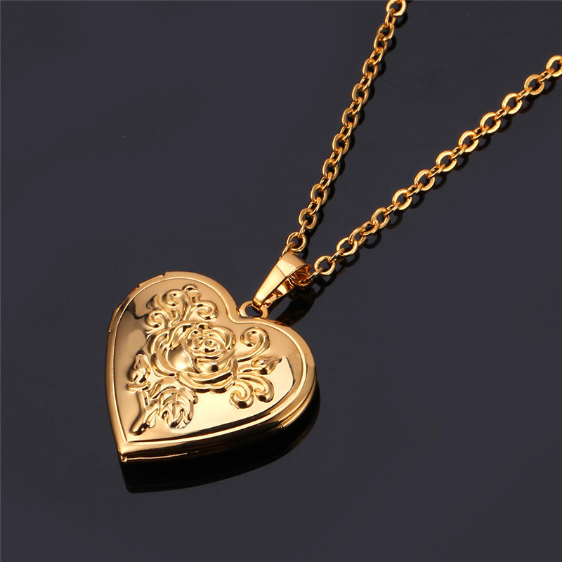 Vintage heart Locket necklace fashion Jewelry women Gift 18K Real Gold