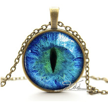 New Blue Purple Dragon Cat Eye Necklace Pendant Fantasy Picture Photo Art Handmade Jewelry glass Cabochon