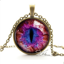 New Blue Purple Dragon Cat Eye Necklace Pendant Fantasy Picture Photo Art Handmade Jewelry glass Cabochon