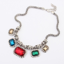 Hot New Fashion Vintage Style colorful Crystal alloy Necklaces Pendants Wholesale Women Jewelry Statement Necklace