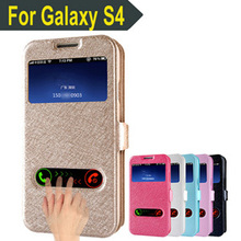 High quality mobile phone cases silk leather case for Samsung Galaxy S4 i9500 i9502 i9508 i959 with window,Free shipping