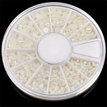 wholesale Lots Elegant Round Wheel Case Nail Art rhinestones Decoration Pearl 10 White Case 3d nail