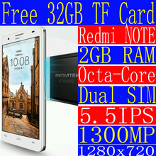 Free 32GB TF Card Octa Core Mtk6592 Xiaomi Redmi Note smartphone Dual SIM 5 5IPS 1280x720