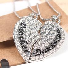 2 PCS Mother Daughter Love Heart New Fashion Crystal Charm Pendant Necklace Creative Mom s Day