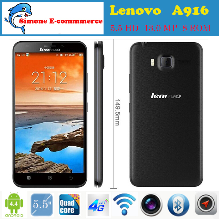 Android Smartphone Original Lenovo A916 Mobile Cell Phones 2G 3G FDD LTE 4G MTK6592 Octa core