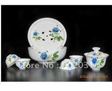 Free Shipping  Blue roses daily use ceramics travel tea set 6 pieces per set