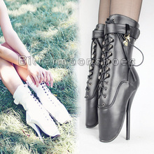 7″ Spike High Heel BALLET Black Ankle Boots  Fetish ballet boots Free shipping