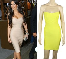 Kim kardashian strapless HL 2015 wanita elastis rajutan ketat seksi bodycon tube perban gaun selebriti dress grosir HL3021(China (Mainland))