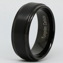 9MM Brushed Step Edge New Mens Black Tungsten Carbide Ring Ceremony Wedding Band