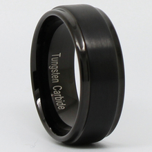 9MM Mens Black Tungsten Carbide Brushed Ring Wedding Band Polished Edge FREE SHIP SIZE 8 13