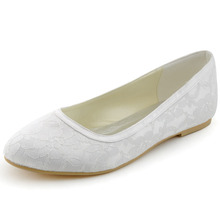 Wholesale & Retail Free Shipping Sweet EP11104 White Ivory Cutouts Round Toe Low Heel Lace Wedding Bridal Flat Comfortable Shoes