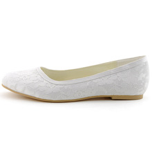 Elegant Women s Flats EP11104 White Ivory Round Toe Lace Wedding Bridal Flat Shoes