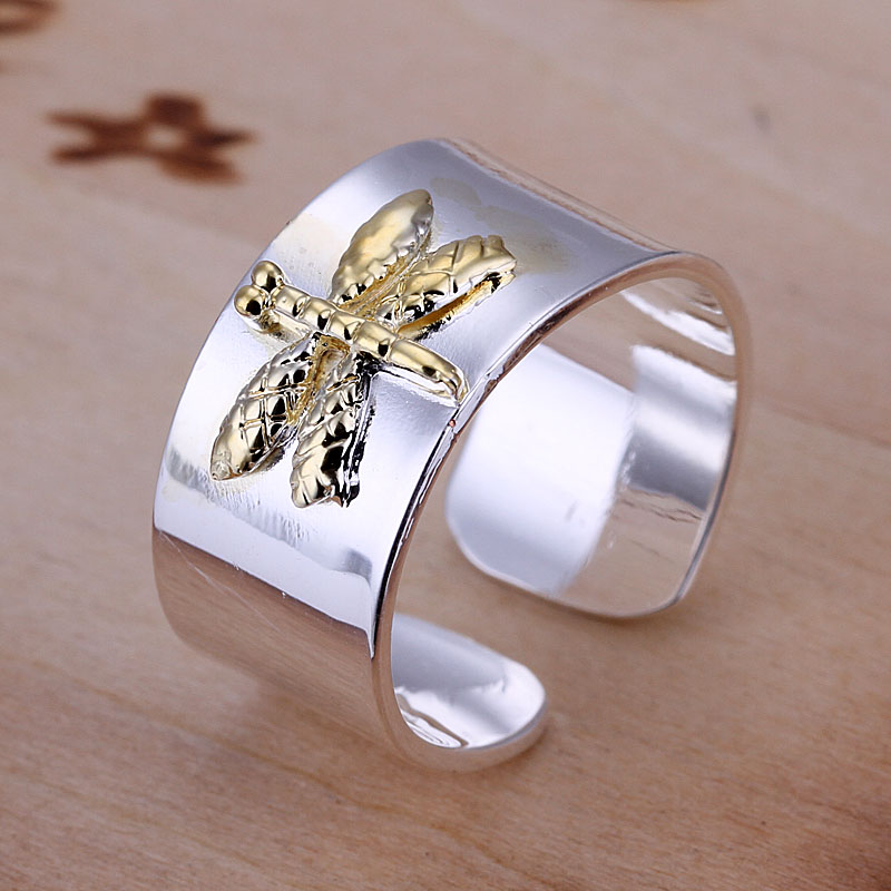 Free Shipping 925 Sterling Silver Ring Fine Fashion Color Separation Dragonfly Jewelry Ring Women Men Finger