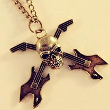 Min order is 10usd( mix order )  Rock Character Punk Skull guitar necklace chain necklace ! !