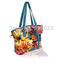 2014 Free shipping hot sale oil flower print women handbags Genuine leather women s shoulder messenger
