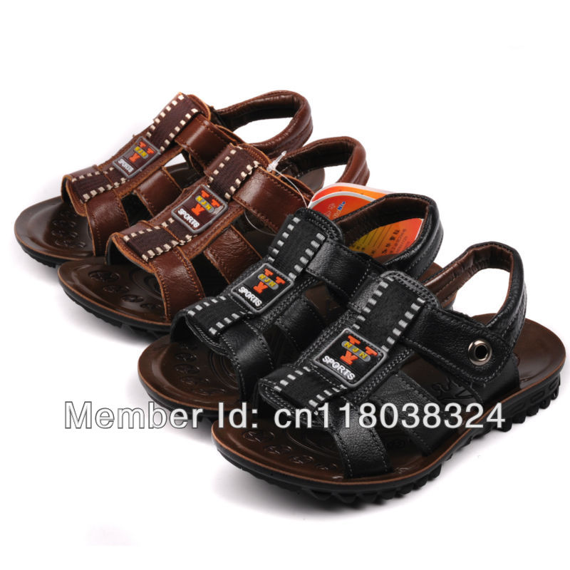 Free shipping New 2013 high quality real genuie soft leather big children boy summer sandals shoe kids footwear student shoe(China (Mainland))