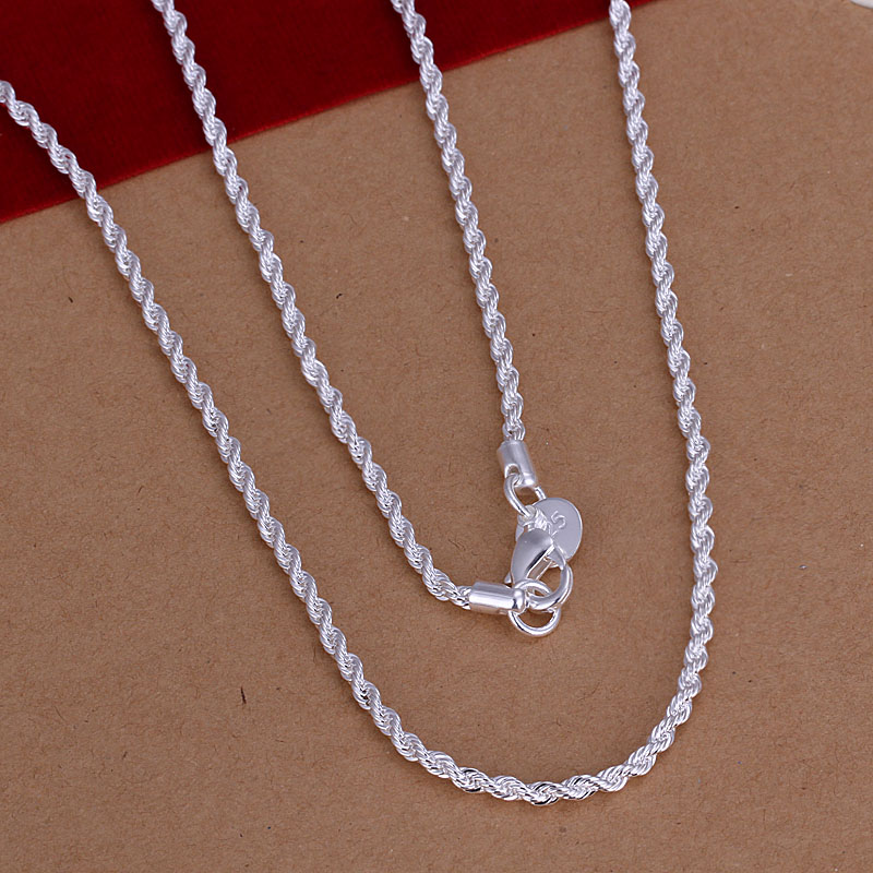 Free Shipping 925 Sterling Silver Necklace Fashion Shine Twisted Line 2mm Silver Jewelry Necklace Pendant Top