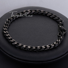 (Width 3/5/7mm Length 7-11″) Free Shipping Fashion Mens Boys 316L Stainless Steel Curb Chain Bracelet Black KBW38