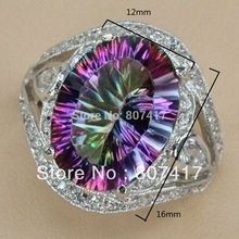 Classic Fashion Rainbow Fire Mystic Topaz Silver Plated Favourite Hot Recommend Sporty RING R701 size 6