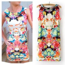 Print Sexy Slim Women Summer Dress 2014 New Fashion O-Neck Novelty Casual Mini Dresses Vestidos 4616(China (Mainland))