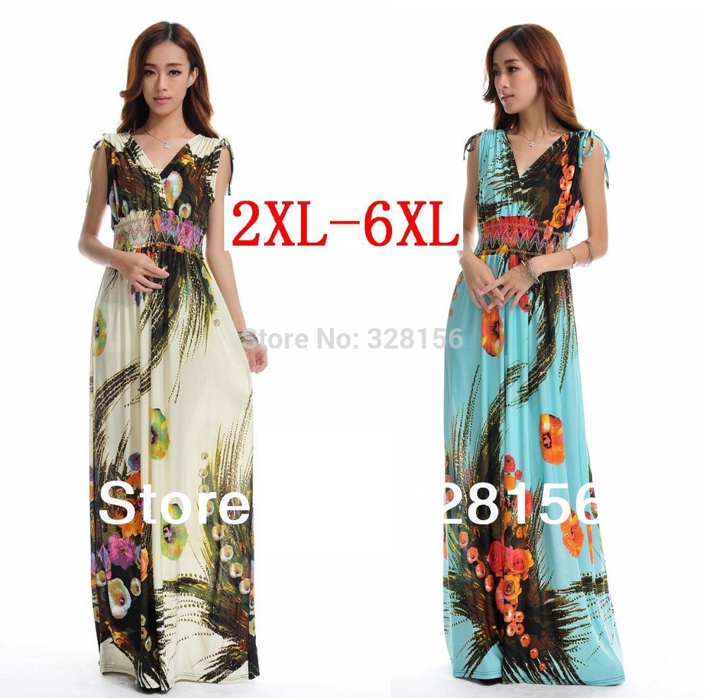 Wonderful-Floral-Printed-Long-Maxi-Beach-women-Dress-Plus-Size-2XL-3XL ...