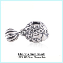 Screw Thread Core Fish Shape Charm Beads,Jewelry Made of 925 Sterling Silver, Fit European Style Bracelets LW231