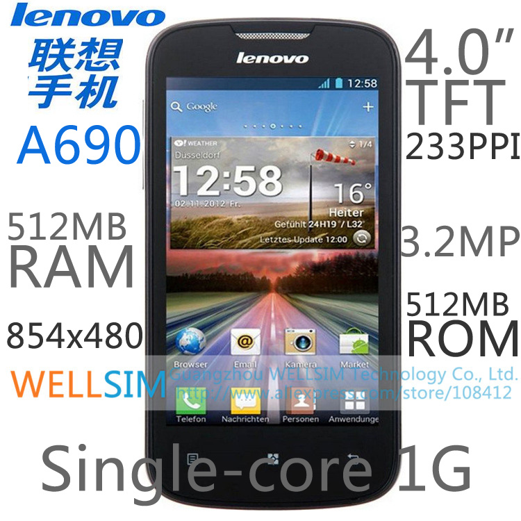 Original Lenovo A690 Multi language Mobile phone 4 TFT 800x480 Singlecore1G 512MB RAM 512MB ROM Android