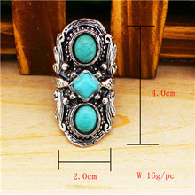 Vintage Look Tibet Alloy Antique Silver Plated Flower Three Turquoise Bead Adjustable Rings TR68