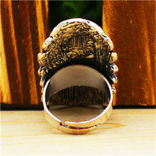 Vintage Look Tibet Alloy Antique Silver Plated Flower Three Turquoise Bead Adjustable Rings TR68