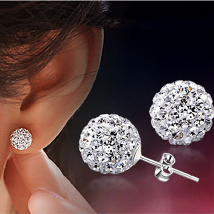 Brand Fashion Earrings 2014 Piercing Bijoux Mix Color Micro Disco Ball Earring Studs Clay CZ Crystal