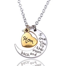 2015 Fashion Lovers Jewelry Silver Gold Family Members “I Love You To The Moon and Back” Heart Pendant Necklace Girl Gift   A405