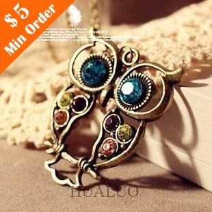 2014 New Fashion Hot Selling Fashion lovely vintage Colorful Cute OWL necklace N55