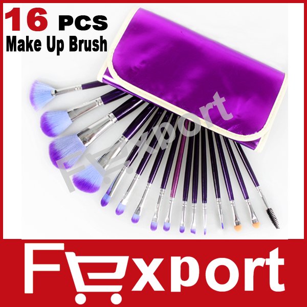 16Pcs Purple Makeup Brushes Professional Make Up Tools Set with Cosmetic Bag 16A