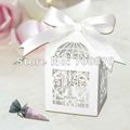 120pcs 2"*2"*3" Laser Cut Birdcage Wedding Favor Box in pearlescent paper White with White Ribbon