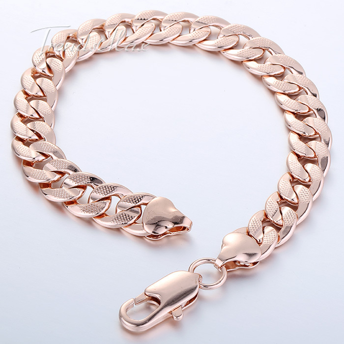 10MM MENS BOYS Chain HAMMERED CURB Bracelet Lobster Clasp 18K ROSE Gold Filled Bracelet 18KGF Customize
