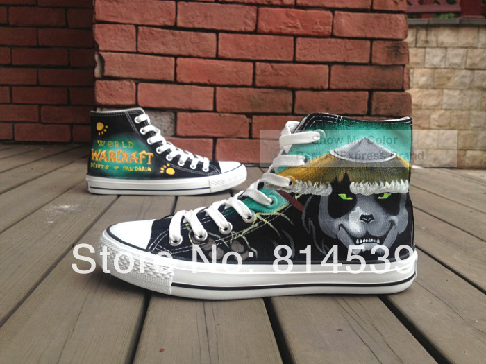 Pandaria High Top Sneaker Hand Painted Shoes Fashion Canvas Sneakers for Men Women