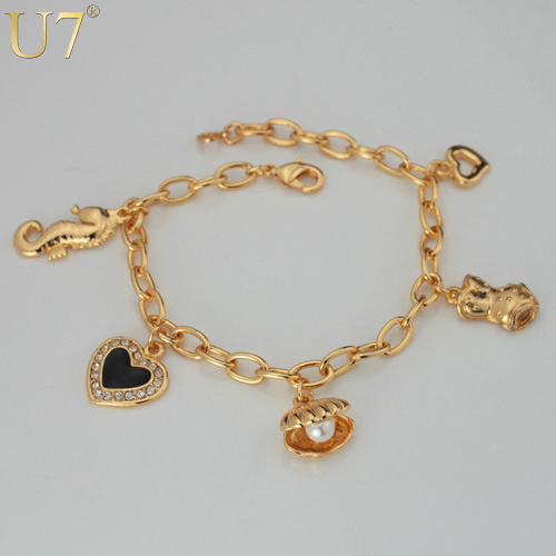 -Charm-Bracelet-For-Women-18K-Real-Yellow-White-Gold-Plated-Bracelets ...