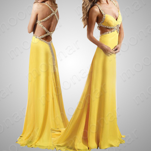 Yellow-Charming-Women-Sexy-Evening-Party-Long-Dress-Strap-Formal-Prom ...