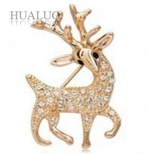 Fashion High Quality Exquisite Sika Deer Brooch Shining Rhinestone Jewelry Gold X28