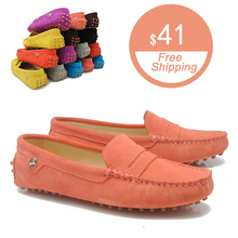 Free Shipping Women Classical Causal Driving Suede Leather Peas Loafer Shoes#960-3