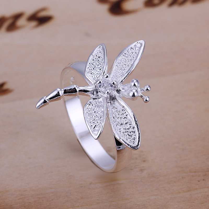 Wholesale 925 Silver Ring 925 Silver Fashion Jewelry Inlaid Stone Dragonfly Ring Free Shipping SMTR017