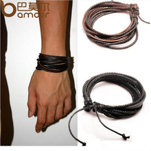 2013 New Arrival Wrap Leather Black and Brown Braided Rope Bracelet for Men and Women Charms Fashion Man Jewelry PI0246