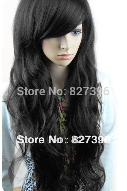 Frete grátis Fashion perucas de cabelo sintético longo encaracolada grande onda preto, escuro e castanho claro cor