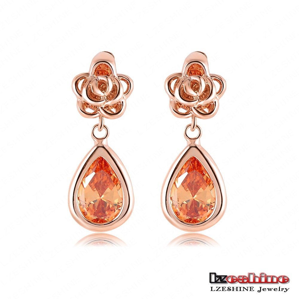 LZESHINE Brand Sexy Women Earrings 18K Rose Gold Plate SWA Elements Austrian Crystal Flower Water Drop