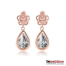 LZESHINE Brand Sexy Women Earrings 18K Rose Gold Plate SWA Elements Austrian Crystal Flower Water Drop