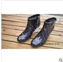 ankle boots Leopard print wellingtons honeycomb fashion rainboots women wellies wedges wellies galochas